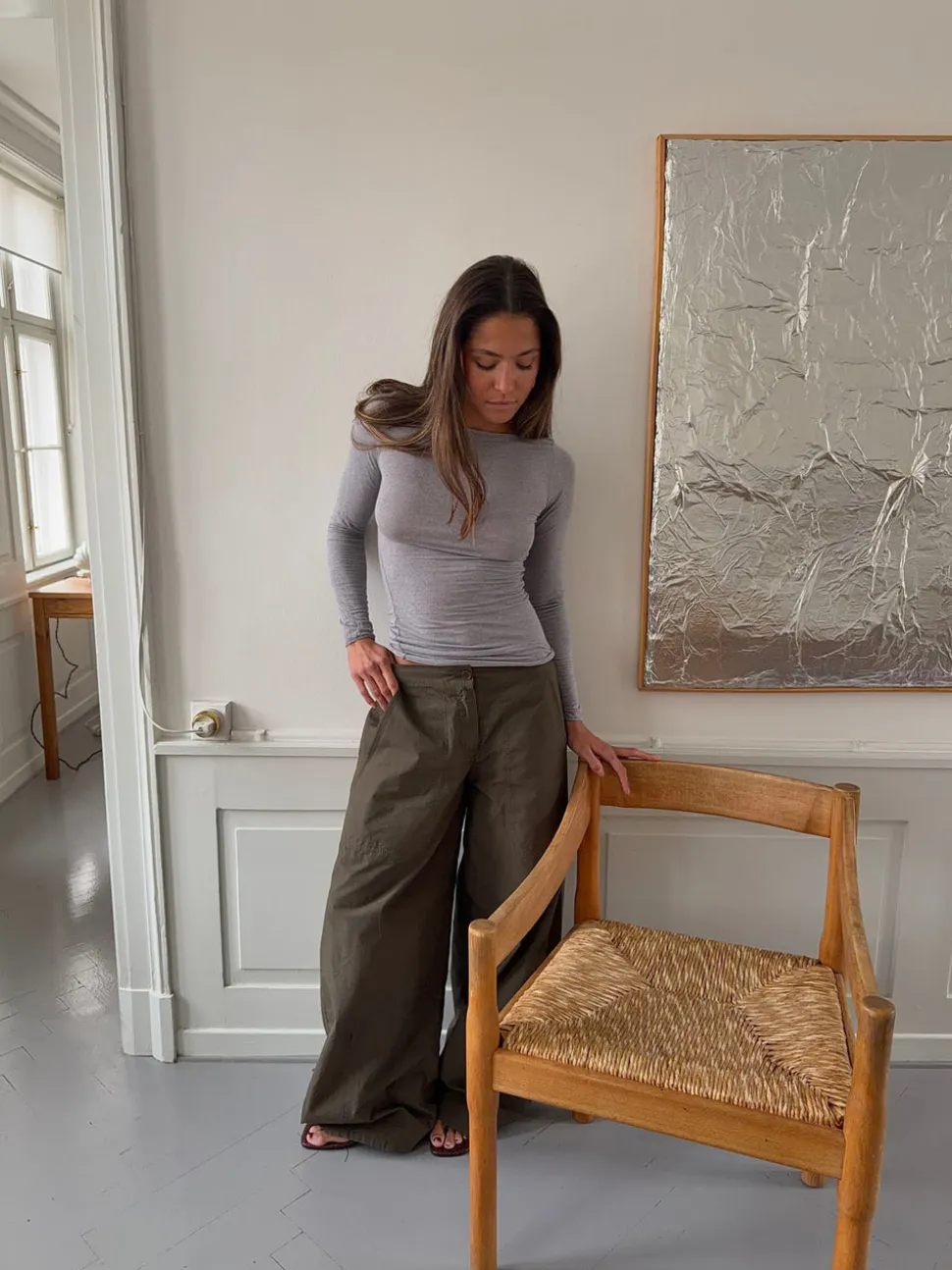 Kaia langærmet cashmere bluse - Grå