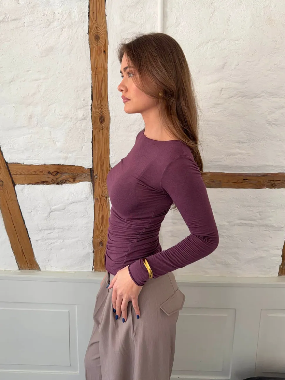 Kaia langærmet cashmere bluse - Lilla