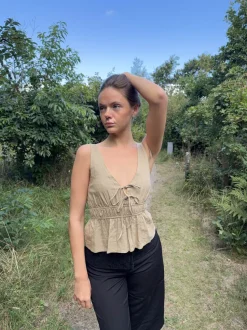 Kamela top med sløjfe - Beige/brun