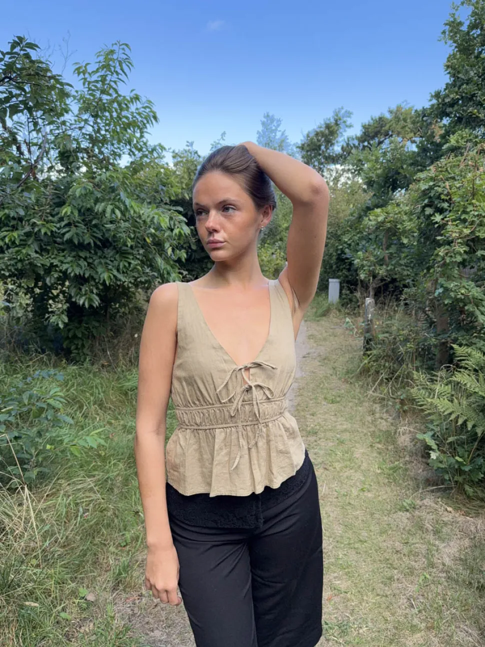 Kamela top med sløjfe - Beige/brun