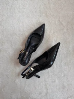 Karline slingback mules med krokodilleprint - Sort