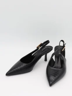 Karline slingback mules med krokodilleprint - Sort