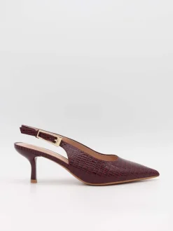 Karline slingback mules med krokodilleprint - Mørkerød