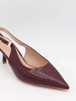 Karline slingback mules med krokodilleprint - Mørkerød