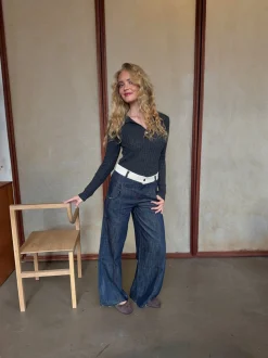 Karly jeans med hvid kant - Blå