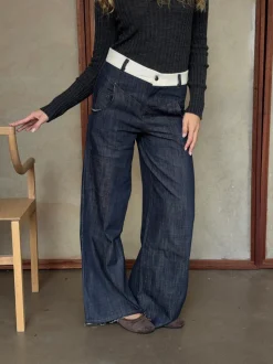 Karly jeans med hvid kant - Blå