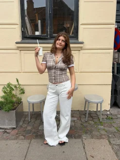 Kassandra figursyet skjorte med tern - Lysebrun/hvid