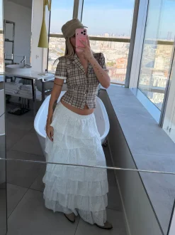 Kassandra figursyet skjorte med tern - Lysebrun/hvid
