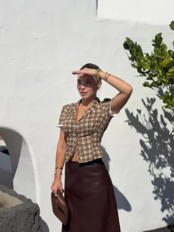 Kassandra figursyet skjorte med tern - Brun/hvid