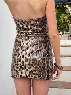 Katrina kjole med pallietter - Leopard