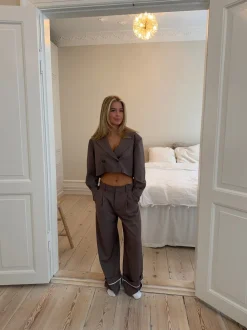 Katrine suitbukser med detaljer - Brun melange