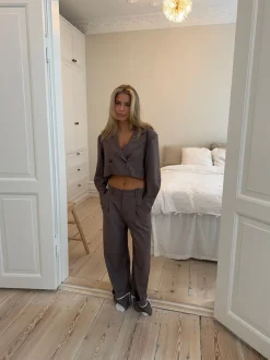 Katrine suitbukser med detaljer - Brun melange