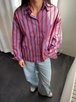 Kendall skjorte med striber - Lyserød/blå
