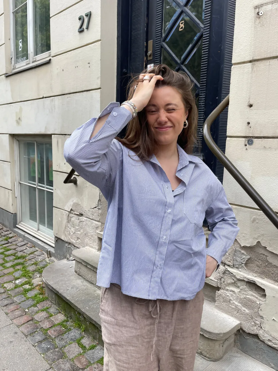 Kendall skjorte med striber - Lysegrå/hvid