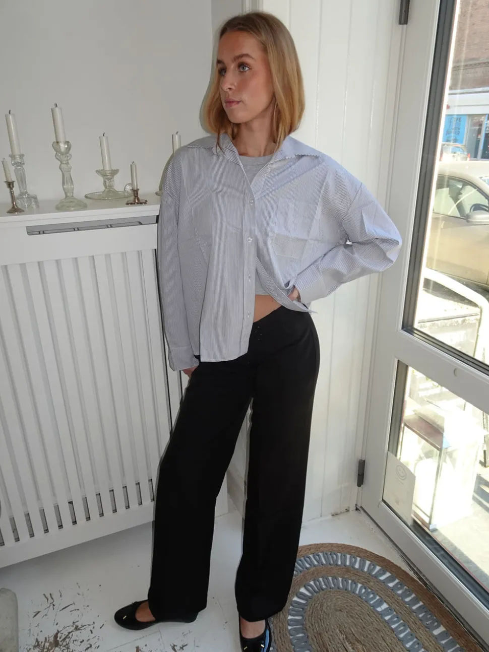 Kendall skjorte med striber - Lysegrå/hvid