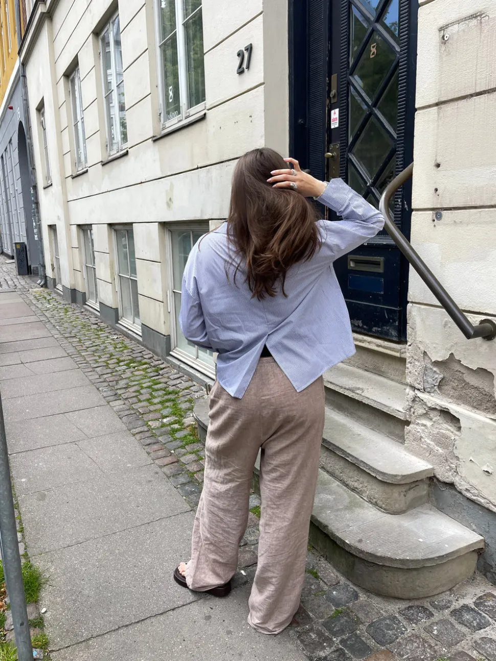 Kendall skjorte med striber - Lysegrå/hvid