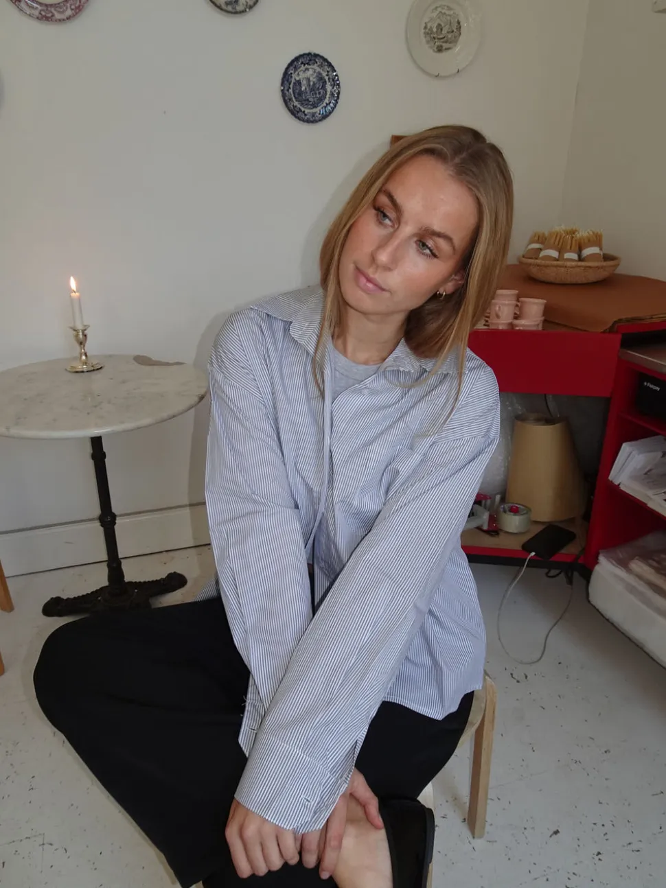 Kendall skjorte med striber - Lysegrå/hvid