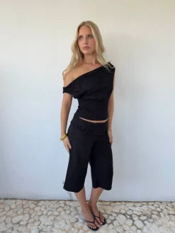 Kimmie top med blonder - Sort