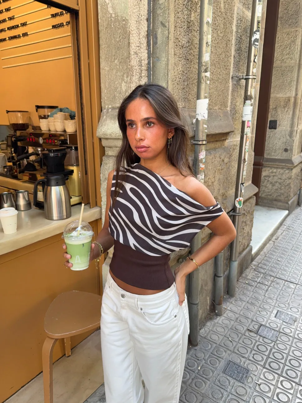 Kimmie top med zebra print - Brun/hvid