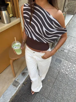 Kimmie top med zebra print - Brun/hvid