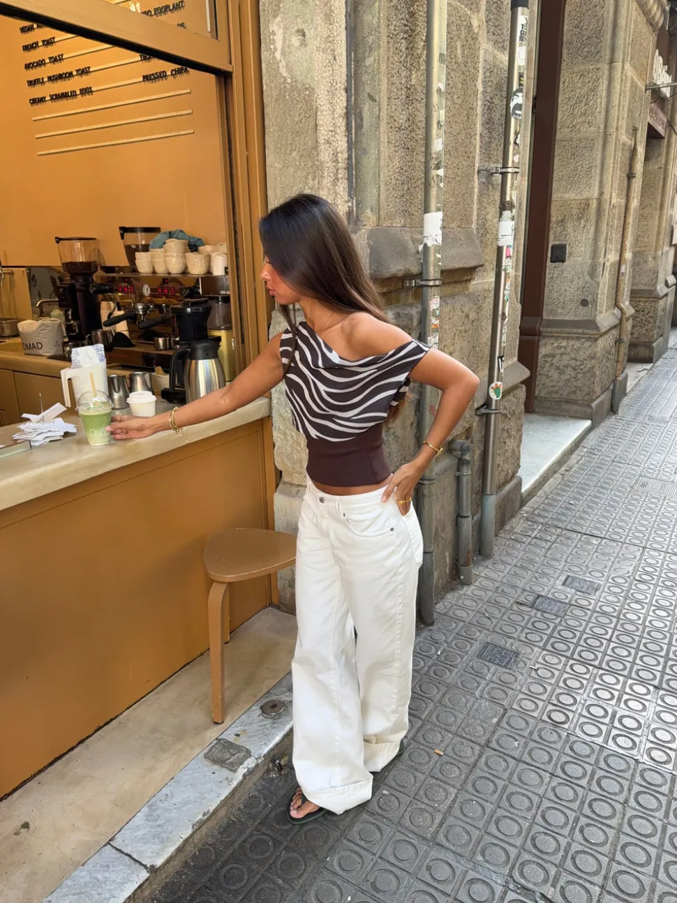 Kimmie top med zebra print - Brun/hvid