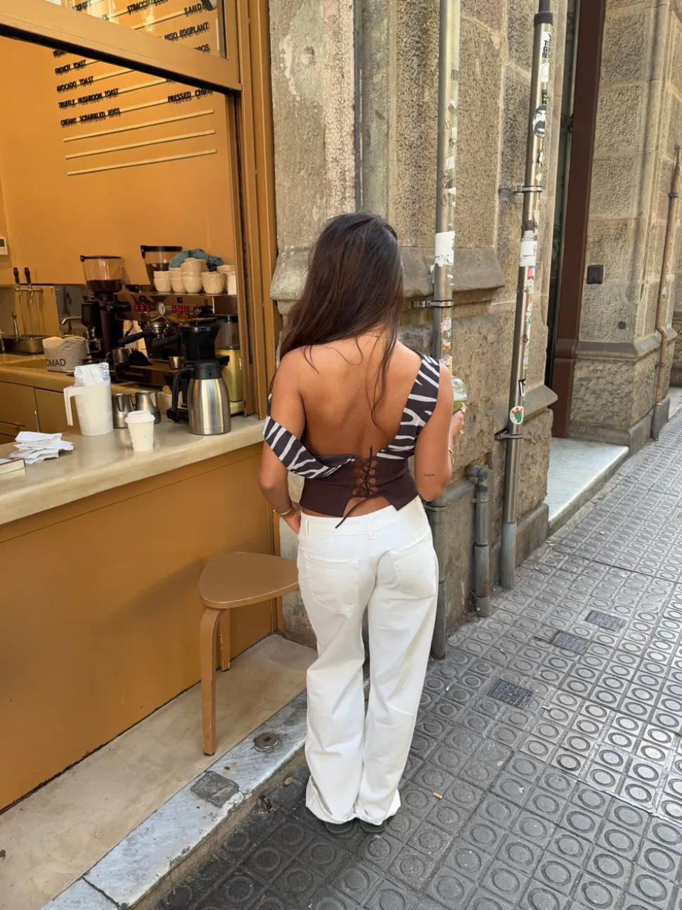 Kimmie top med zebra print - Brun/hvid