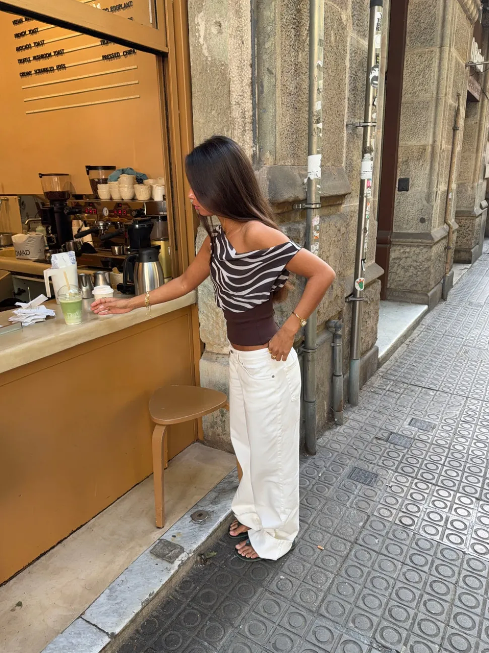 Kimmie top med zebra print - Brun/hvid