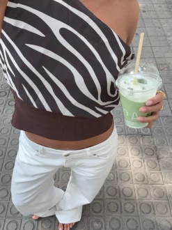 Kimmie top med zebra print - Brun/hvid