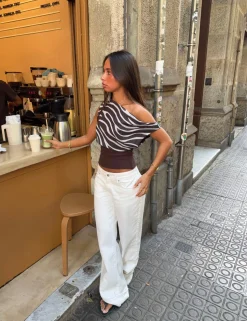 Kimmie top med zebra print - Brun/hvid