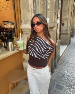 Kimmie top med zebra print - Brun/hvid
