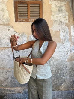 Klara halterneck top med tern - Hvid/grøn