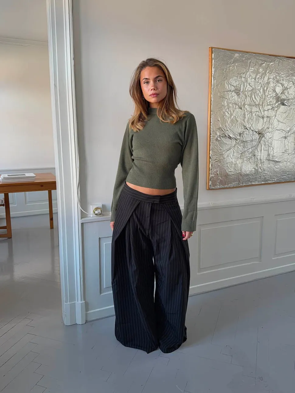 Klausa suitpants med nålestriber - Sort/hvid
