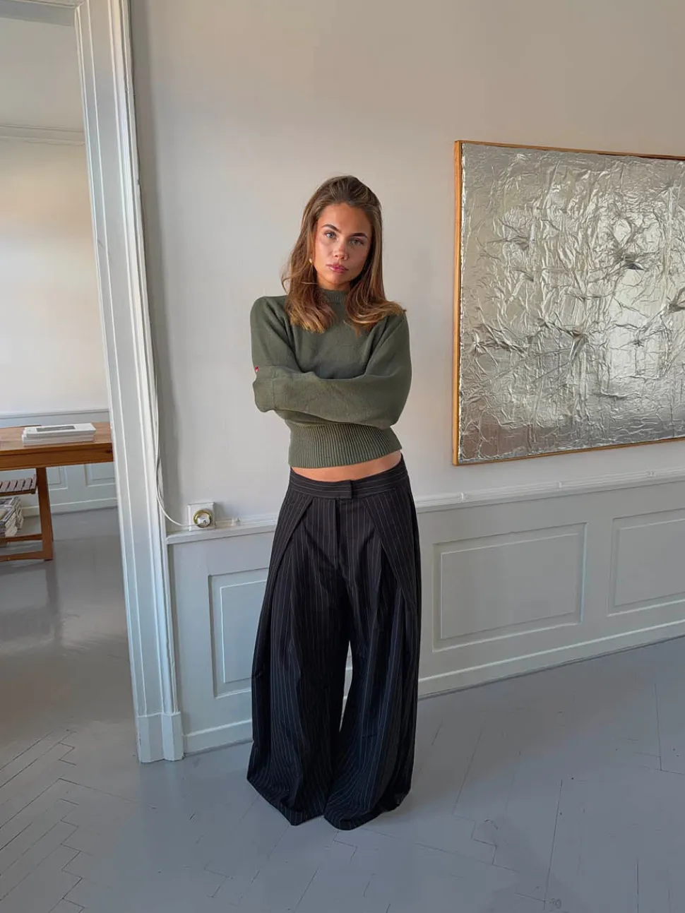 Klausa suitpants med nålestriber - Sort/hvid