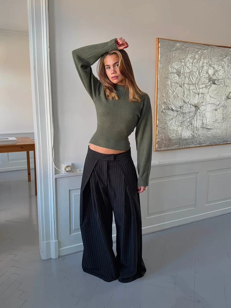 Klausa suitpants med nålestriber - Sort/hvid
