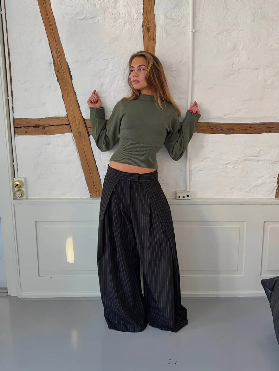 Klausa suitpants med nålestriber - Sort/hvid