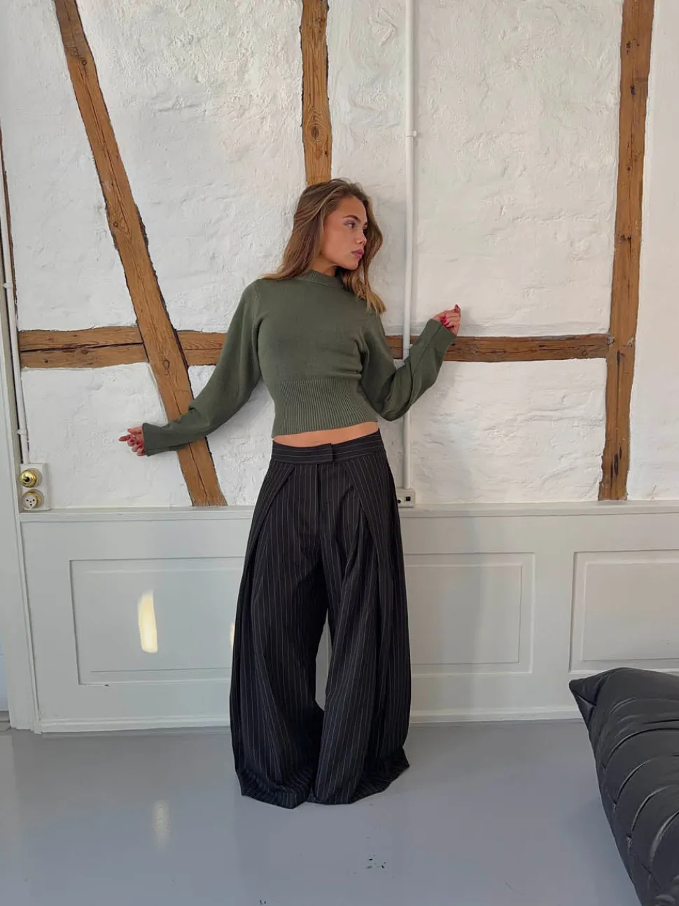 Klausa suitpants med nålestriber - Sort/hvid