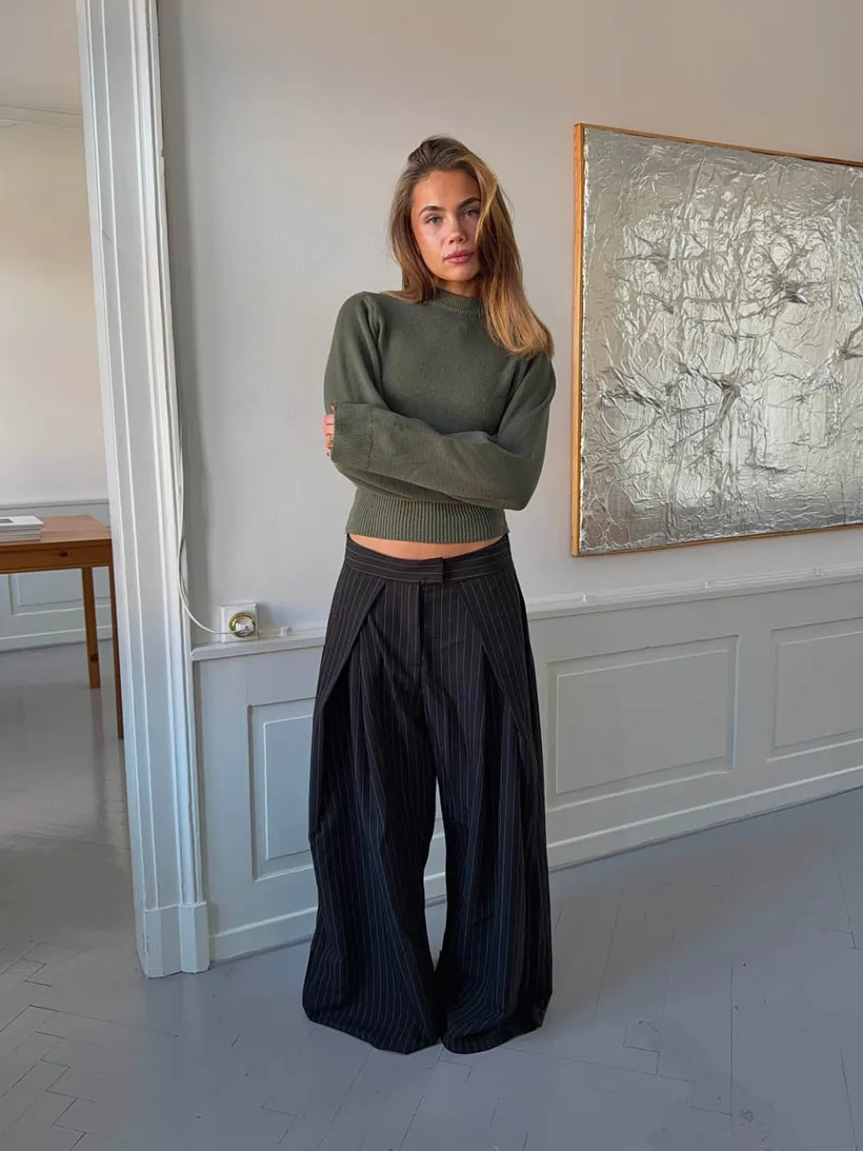 Klausa suitpants med nålestriber - Sort/hvid