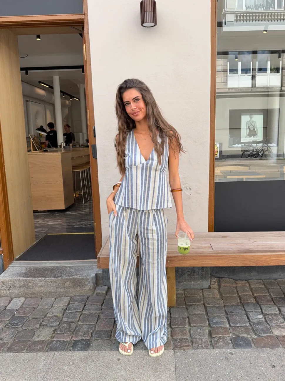 Kristiana bukser med striber - Blå/beige