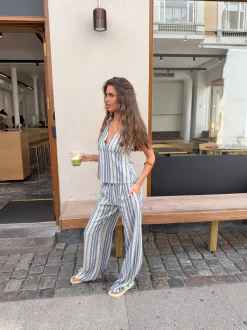 Kristiana bukser med striber - Blå/beige