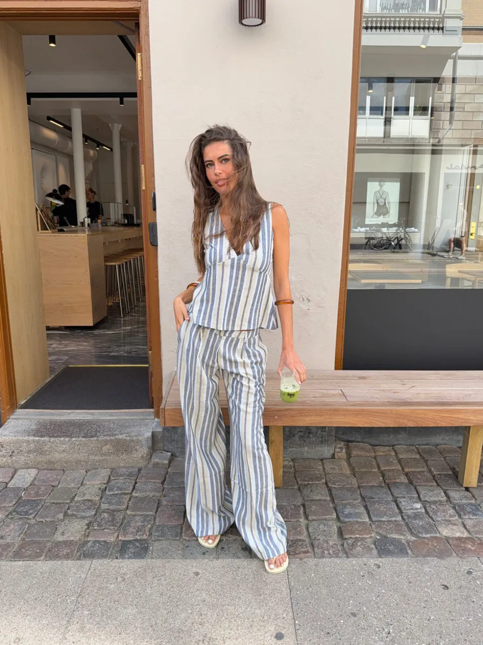 Kristiana bukser med striber - Blå/beige