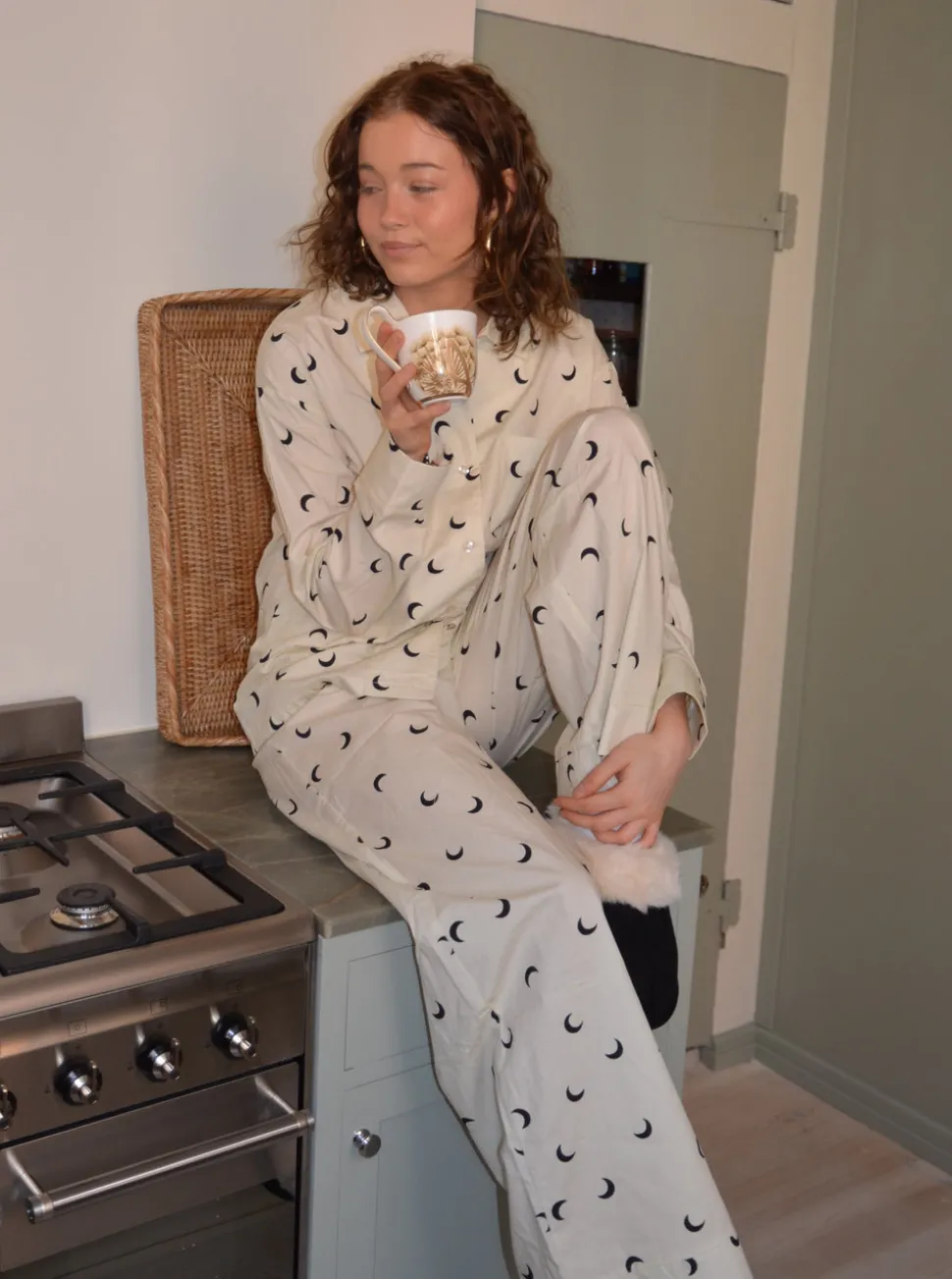 Kyla pyjamasbukser med halvmåner - Beige