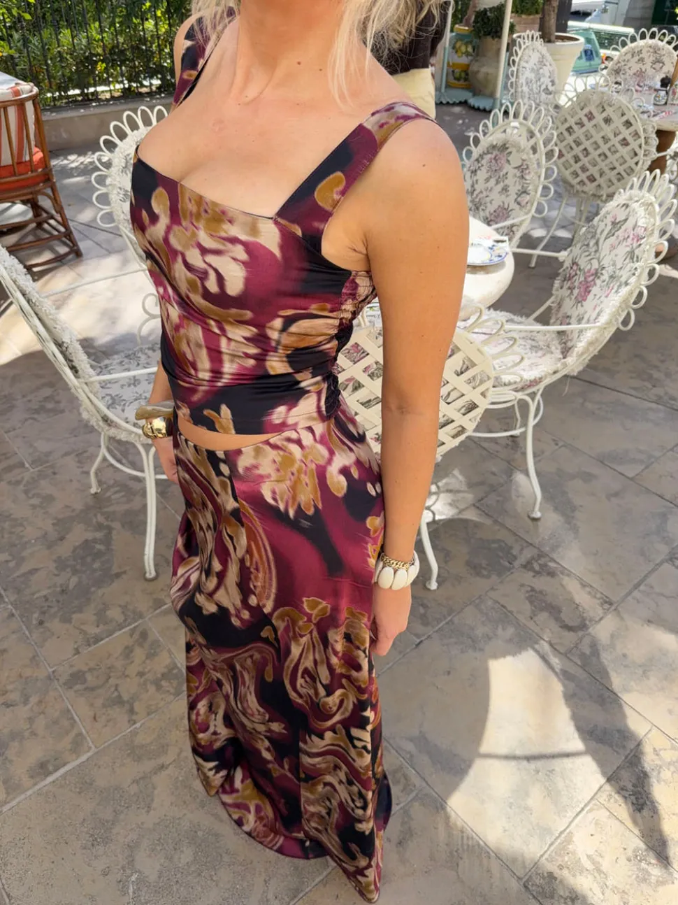 Latilde maxinederdel med print - Sort/beige/lilla
