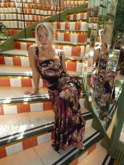 Latilde maxinederdel med print - Sort/beige/lilla
