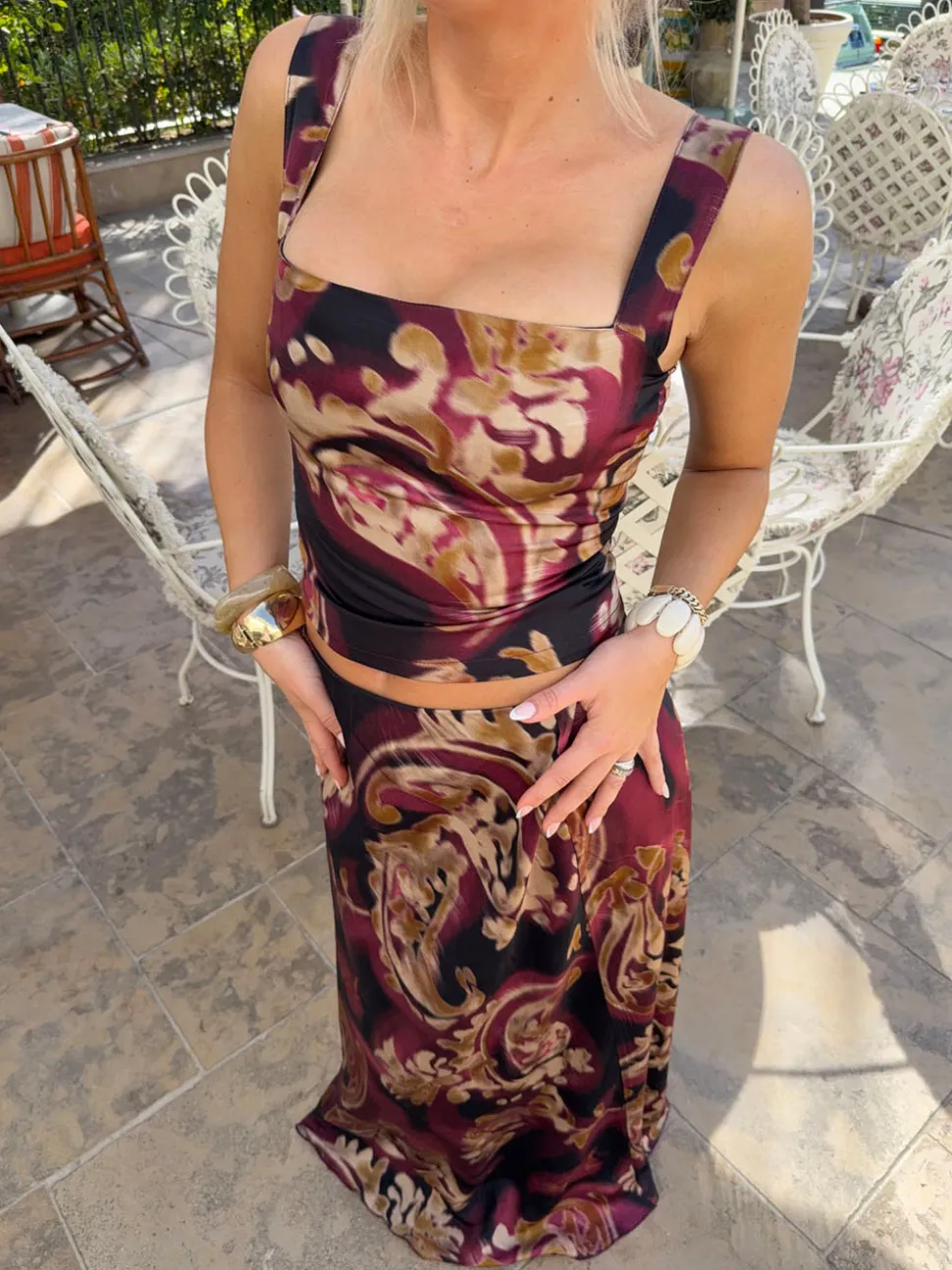 Latilde maxinederdel med print - Sort/beige/lilla