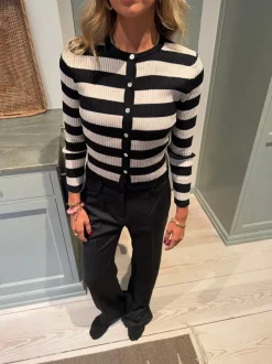 Layla stribet cardigan - Sort/beige