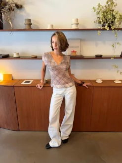 Leonorita top med ternet mønster - Beige/brun