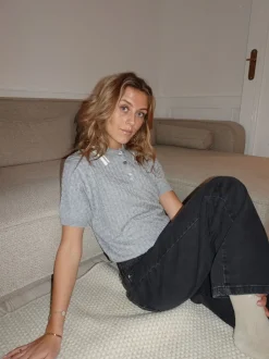 Leontine kabelstrikket polo - Grå
