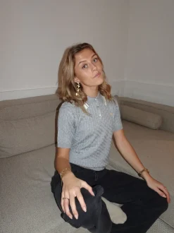 Leontine kabelstrikket polo - Grå