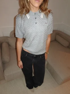 Leontine kabelstrikket polo - Grå