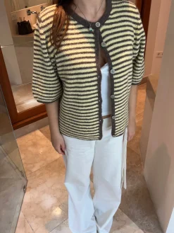 Lilalo kortærmet cardigan med striber - Gul/brun